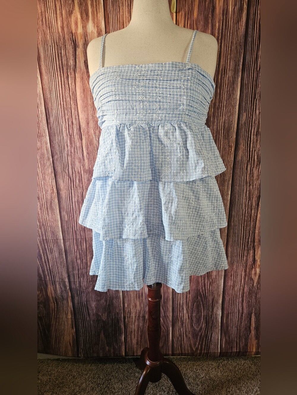 New Arula Gingham Tiered Mini Sundress Plus Size 0X